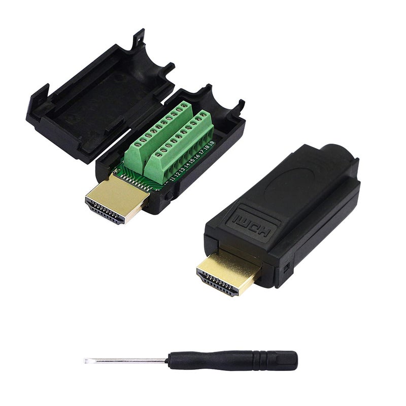 SinLoon 2 Pack HDMI Solderless Adapter Gold Plated HDMI Extension Cable Connector Signals Terminal Breakout Board Free Welding Connector with Plastic Cover Screwdriver - Image 1